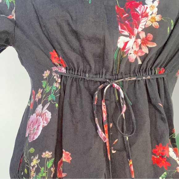 Hannes Roether 100% floral black linen 3/4 sleeves cinch back midi dress… - Picture 6 of 11